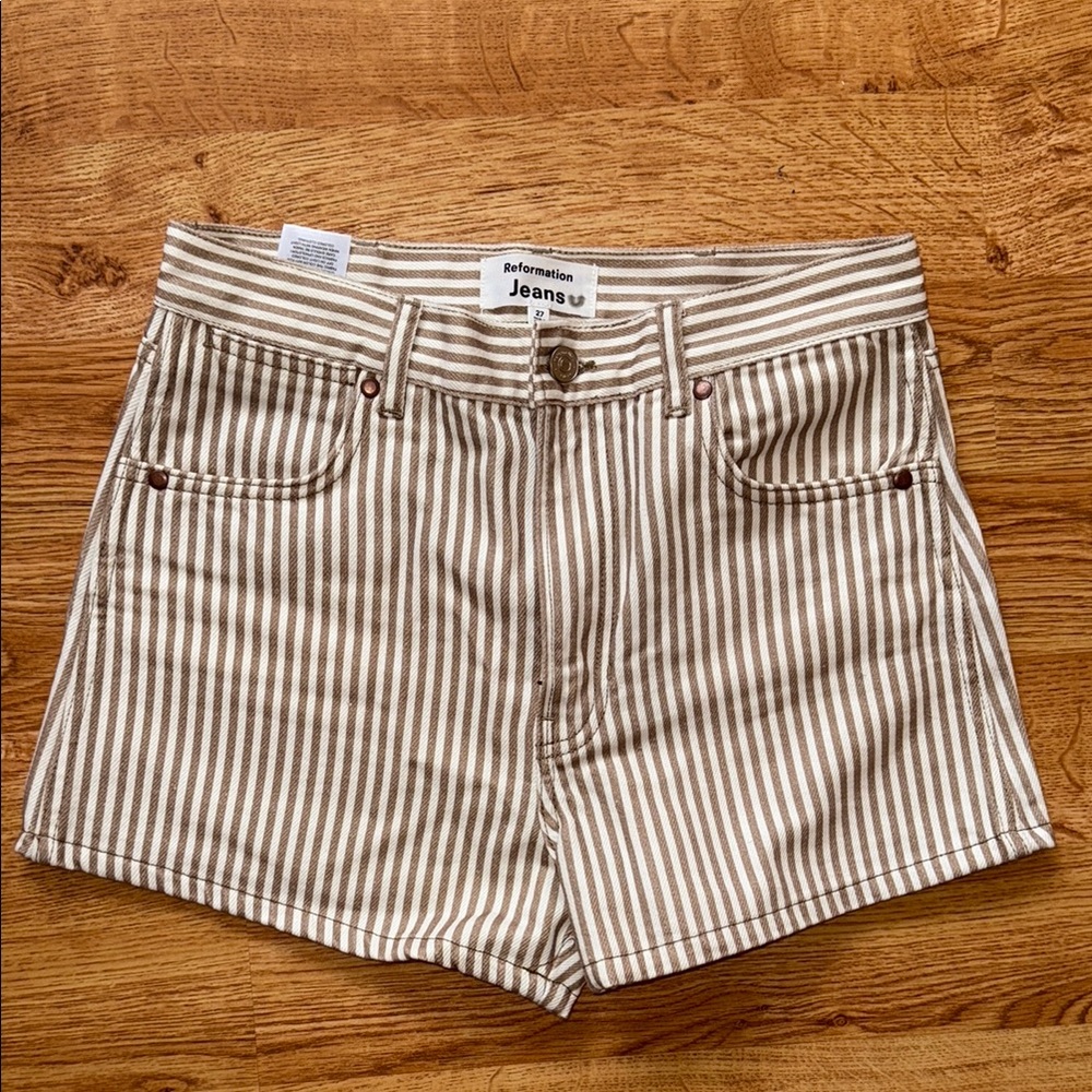 Reformation Striped Brown Jean Shorts
